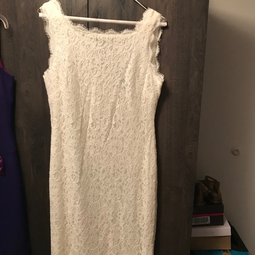 Back Zipper Dress, white lace overlay